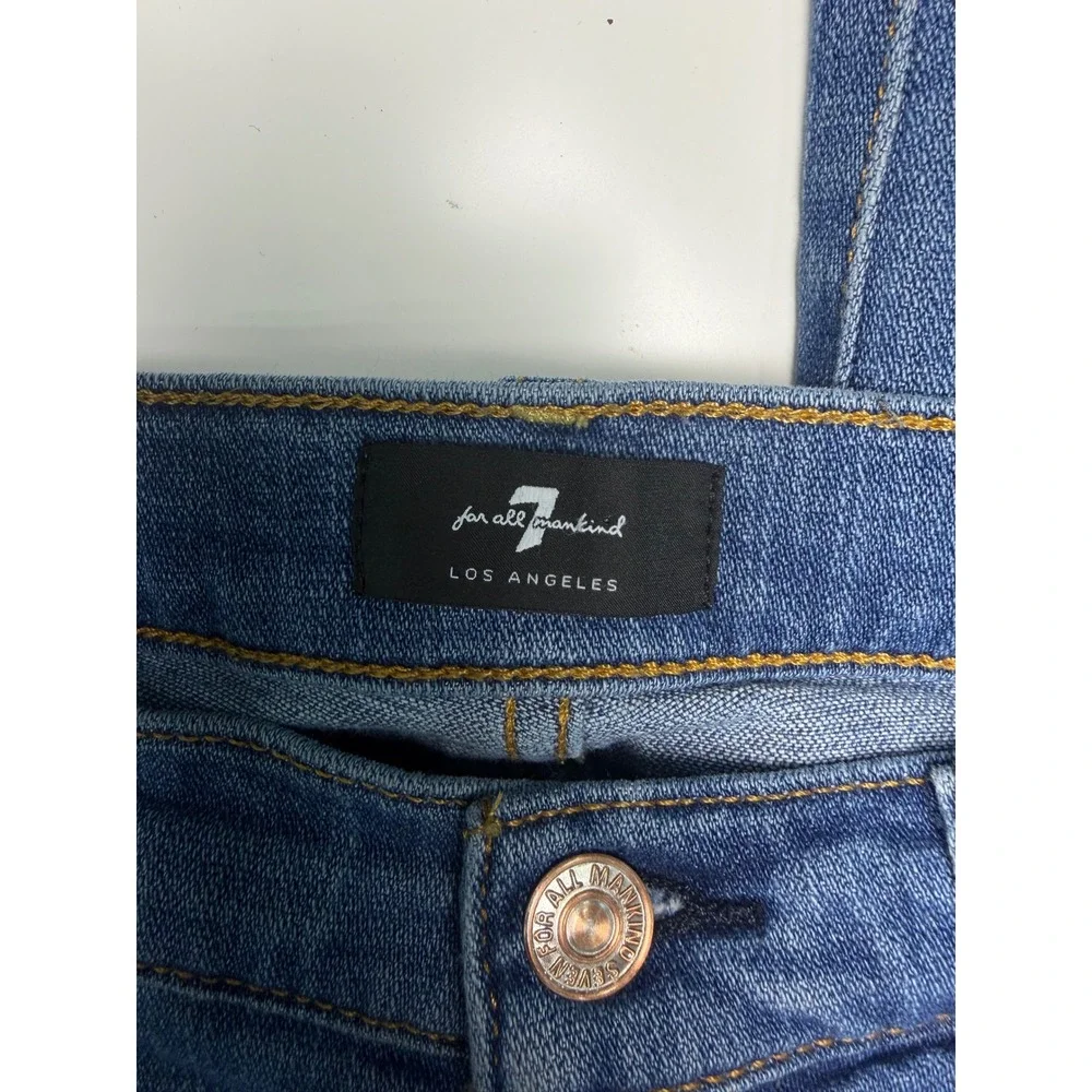 7 For All Mankind Distressed Skinny Jeans Blue Ripped Knee High Rise Size 27‎